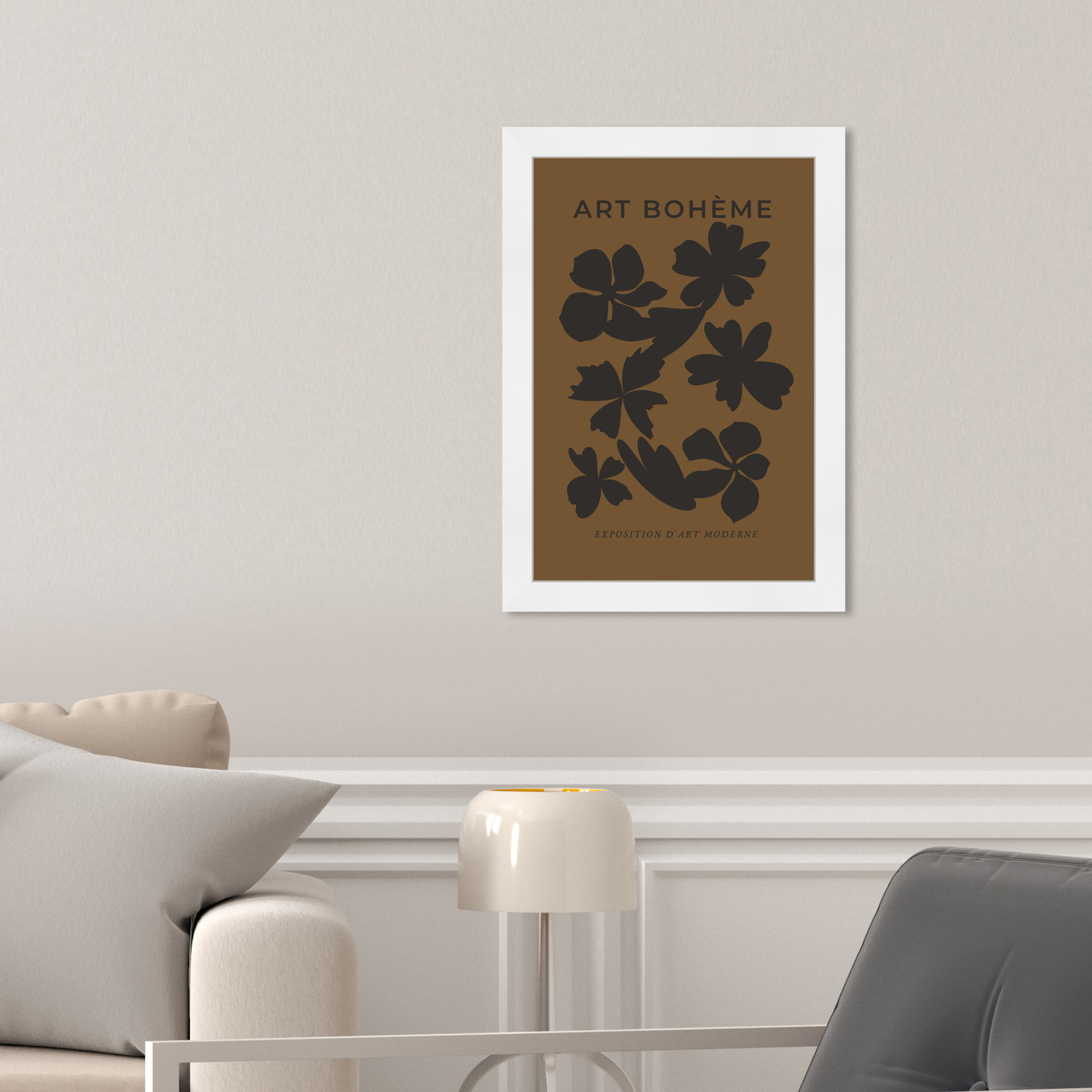 Minimal Black And Brown Floral Pattern by Oliver Gal, 17" H x 12" W, White