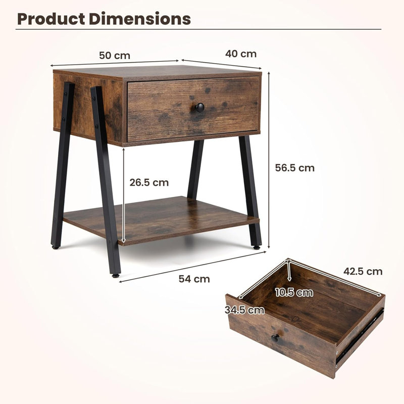 54cm W Metal Bedside Table