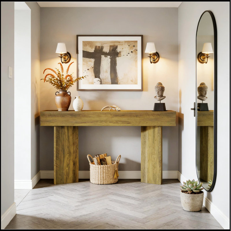 Table d'appoint rustique au design compact, idéale pour un décor de maison de campagne et peu encombrante dans les salons ou les couloirs.
