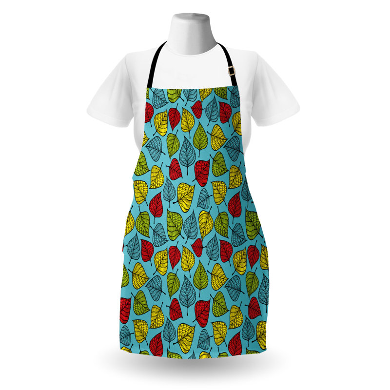 Multicolore, tablier East Urban Home, unisexe, feuilles tombantes sur fond bleu, taille adulte