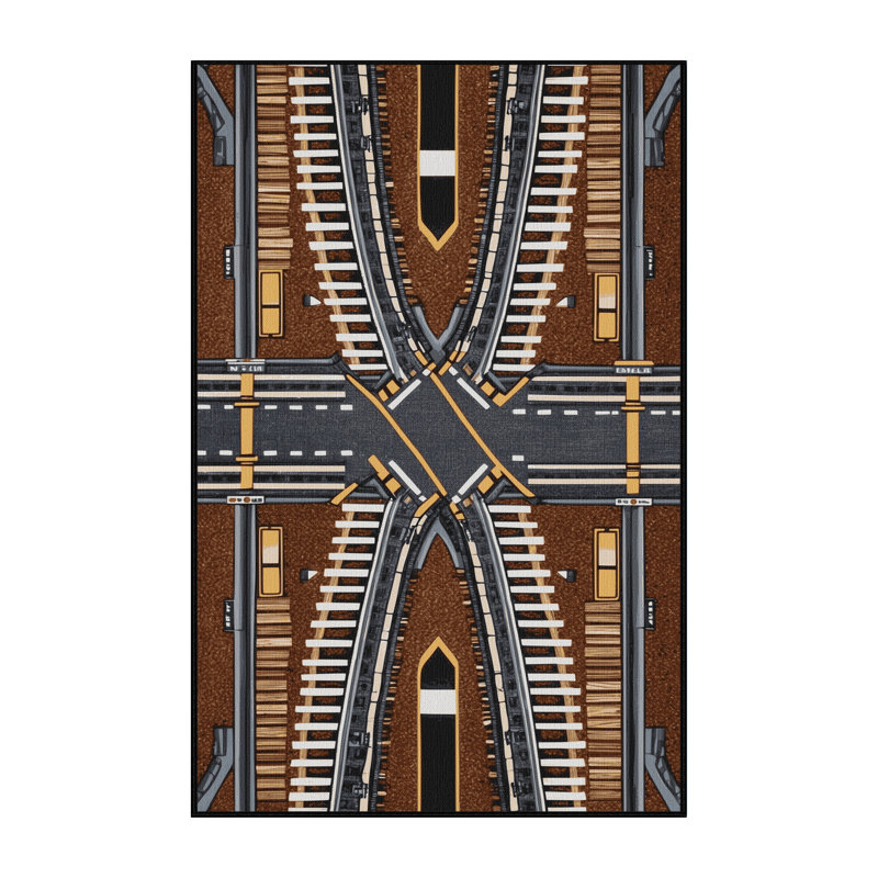 Machine Washable Transportation Black Area Rug, Rectangle 4' x 6'