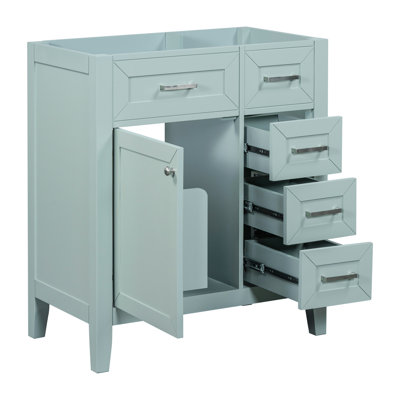 Base de meuble-lavabo de 30 po. Armoire moderne avec tiroirs et tablette de porte. Bois massif. Teinture et conception pratique. Assemblage requis sans lavabo. Tiroirs de la base. Apparence élégante.