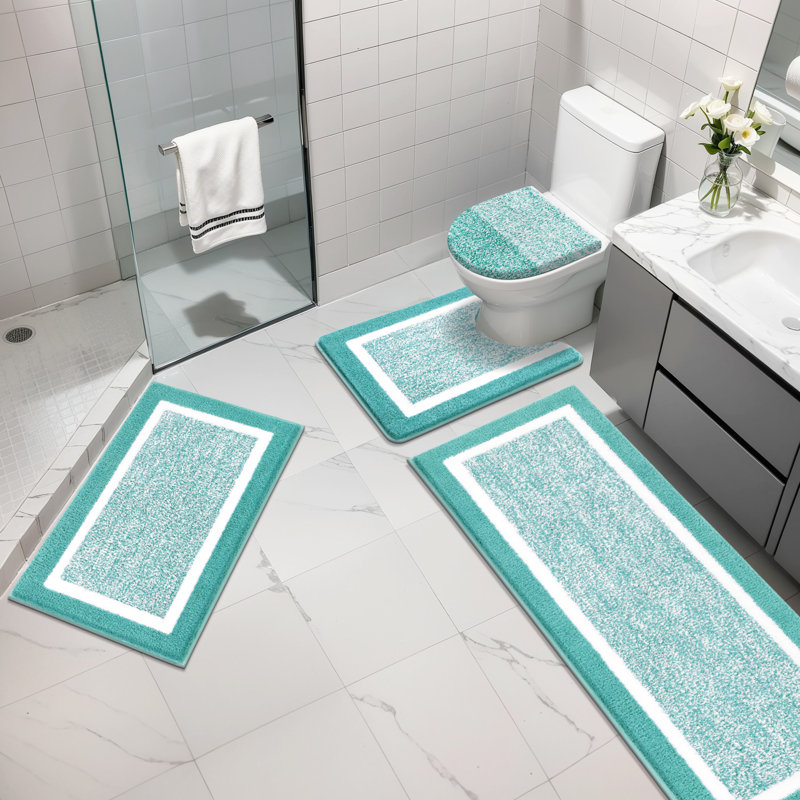 Ensemble de 4 tapis de bain en microfibre absorbante douce avec envers antidérapant (ensemble de 4), Sarcelle