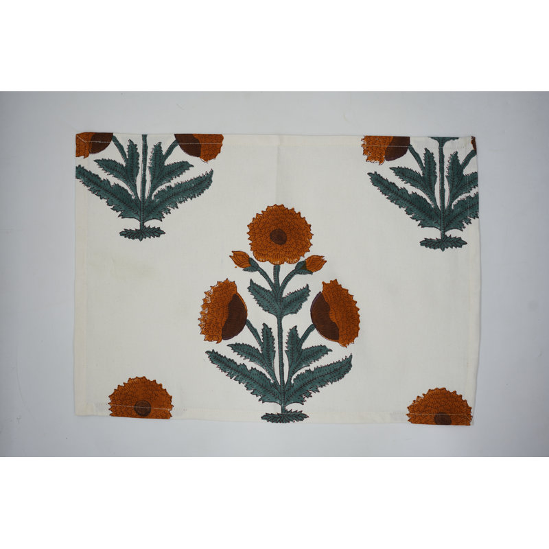 Fabdivine 18X18 Inch Cotton Orange Floral Handcrafted Napkin Dining Deccorative, Badshah Print