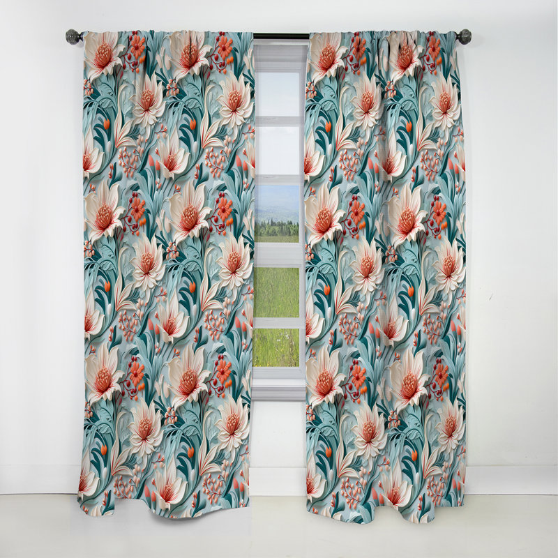 Rideau à motif floral Laguna Serenade, L 52 po x L 108 po