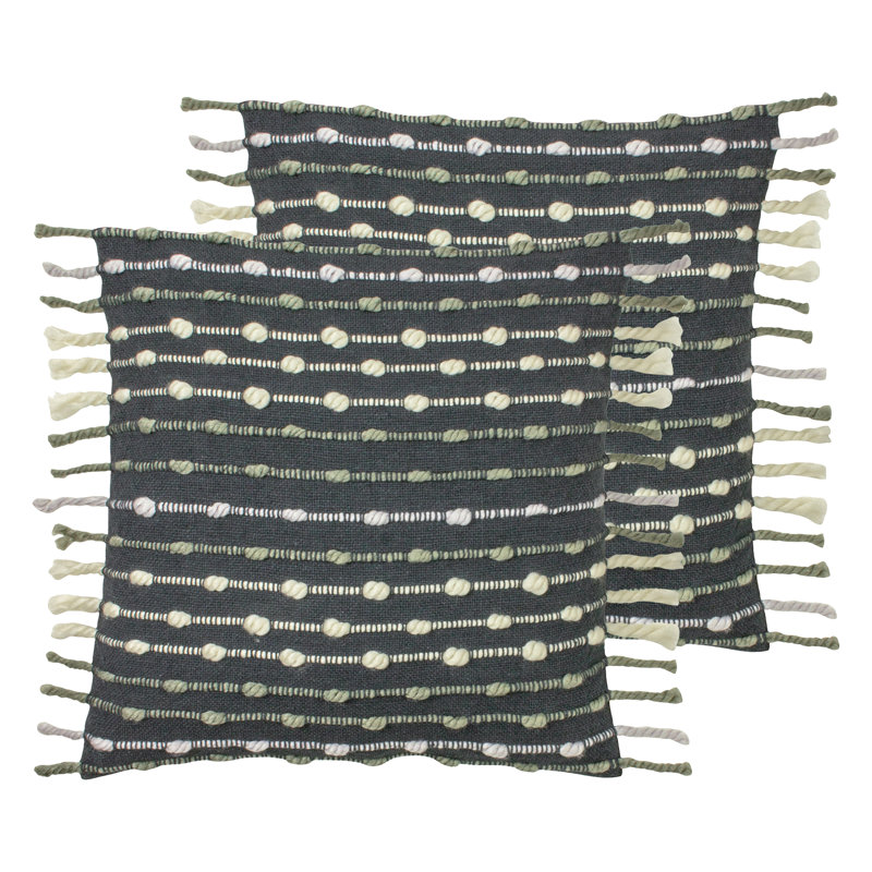 Striped Square Throw Pillow Cover, Charcoal/Natural
