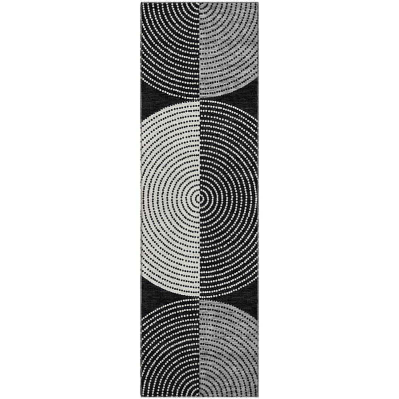 Premium Machine Washable Mayfield AMF2281 Geometric Rug, 2'3" x 7'6" Runner, Black