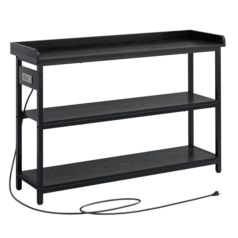 Console Table with Power Outlets, 33" H x 55" W x 13.8" D, Vintage Black