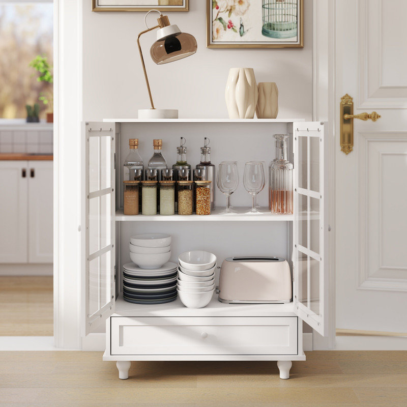 Buffet en bois minimaliste avec portes en verre et tiroir Minimalist