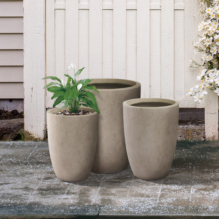  Kante 18,14,10 Dia Concrete Round Planters (Set of 3),  Outdoor Indoor Large Planter Pots with Drainage Hole and Rubber Plug for  Home Patio Garden, Weathered Concrete : Patio, Lawn 