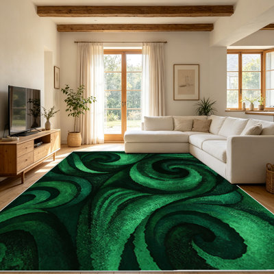 Tapis 1 pièce tourbillonnant aux tons verts, doux et confortable, toutes saisons, facile à entretenir, lavable à la machine, tapis d'intérieur pour le salon, la chambre à coucher, la salle à manger, le couloir, le bureau, le patio, la maison et l'ex