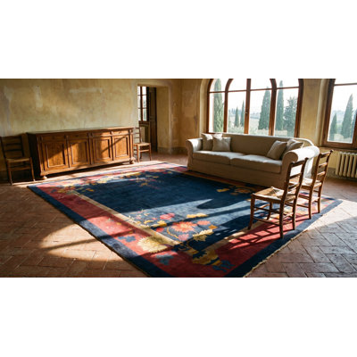 Tapis art déco chinois antique bleu marine