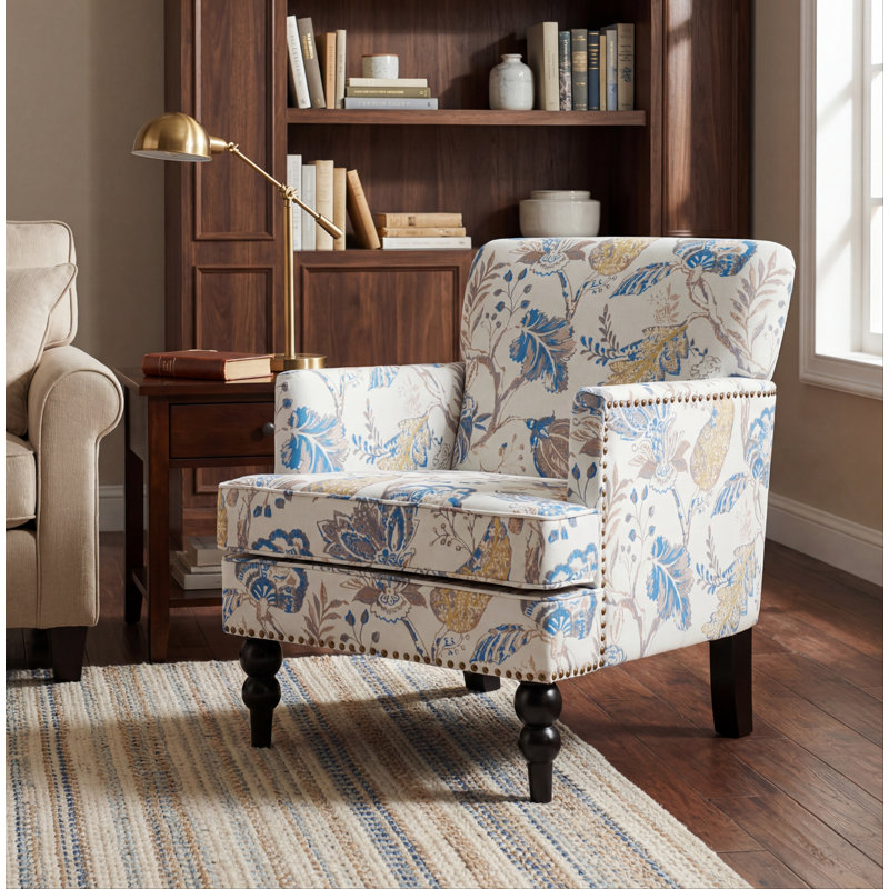 Fauteuil en polyester de 28,75 po de largeur Lofties, Motif floral bleus multiples