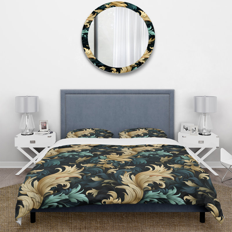 Ensemble de housse de couette damassé noire et dorée, Housse de couette simple + 1 taie décorative stan