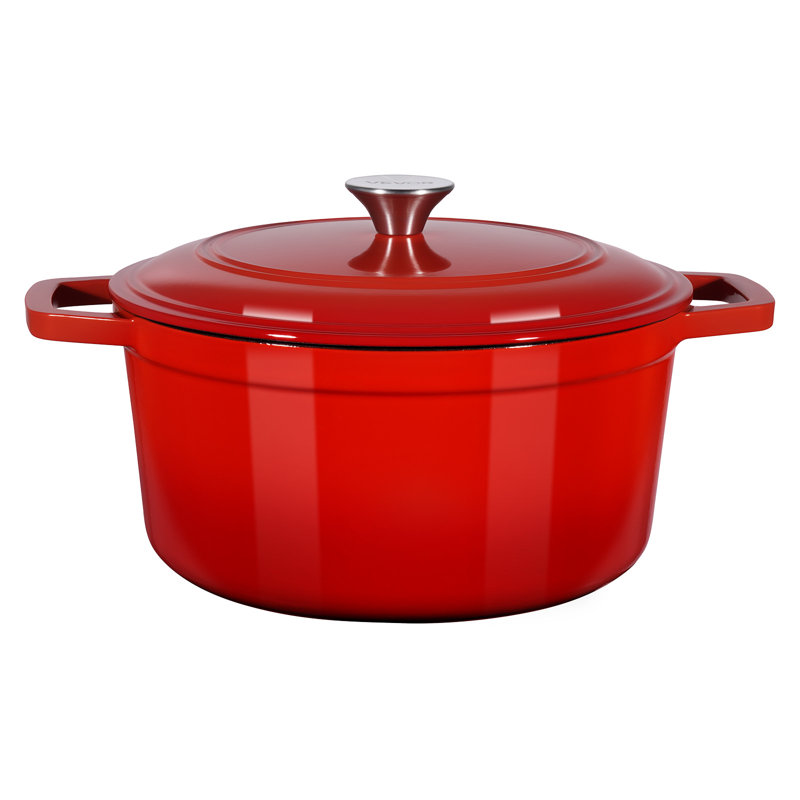 Batterie de cuisine robuste en fonte émaillée avec poignées de couvercle rouge 6 pintes, Rouge