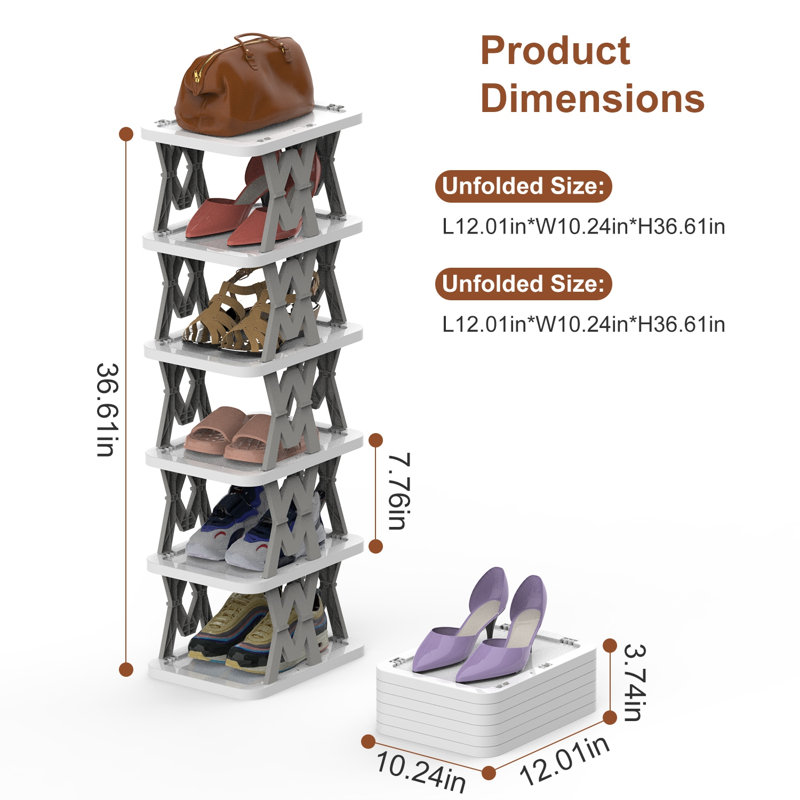 6-Tier Foldable Shoe Rack Vertical Shoe Organizer Narrow Shoe Rack for 6 Pairs Shoes Space Saving Free Standing for Corner Entryway Hallway Bedroom
