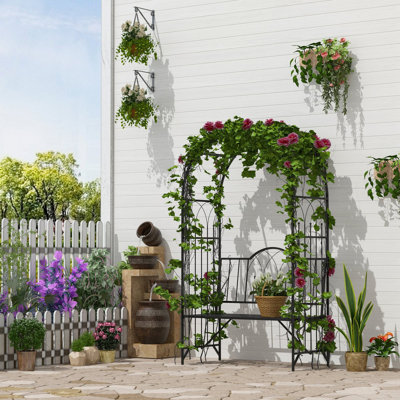 Outsunny Metal Trellis Arbor Arch For Climbing Plants With Garden Bench, Grow Grapes & Vines, Patio Decor & 2-Person Outdoor Interlacing Decorative Seating With Tips, 484 Lbs. Weight Capacity, Black