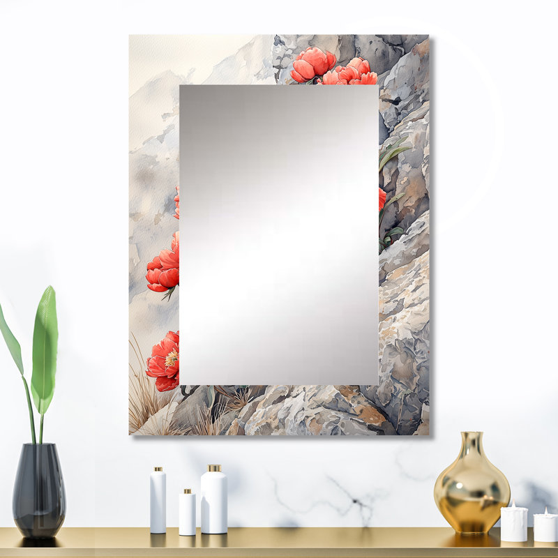 Pe pivoines par The Rocky Outcrop I - miroir décoratif pivoines, miroir mural traditionnel, impression d'art en métal