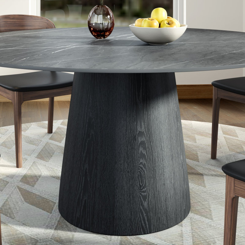 Table de salle à manger moderne 47 "en pierre frittée avec piédestal rond noir, H 29,52 po x L 47,24 po x l 47,24 po
