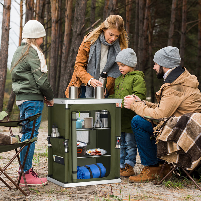 Rectangular Wood Metal Folding Outdoor Camping Table , 23.6'' in. W 18.9'' in. D, Green, Green