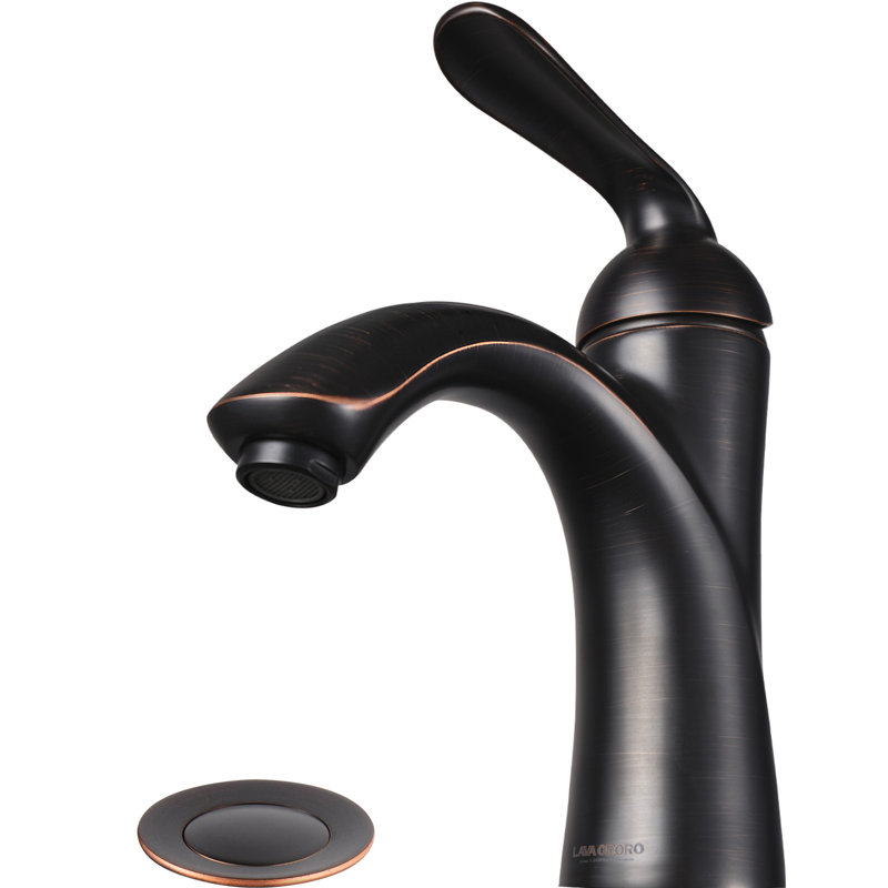 Robinet pour salle de bain à poignée simple avec drain, Bronze huilé