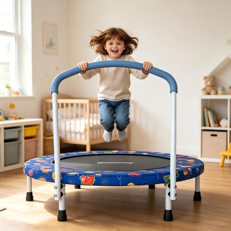 Mini trampoline 36 "pour enfants de 1 à 6 ans, transat intérieur pour tout-petits avec poignée de sécurité - Équipement d'exercice amusant