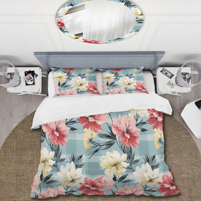 Ensemble de housse de couette en microfibre rose / vert Contemporary Clan Pla
