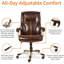 Fauteuil de bureau de direction à haut dossier, hauteur réglable, inclinable, pivotant, taille unique, brun