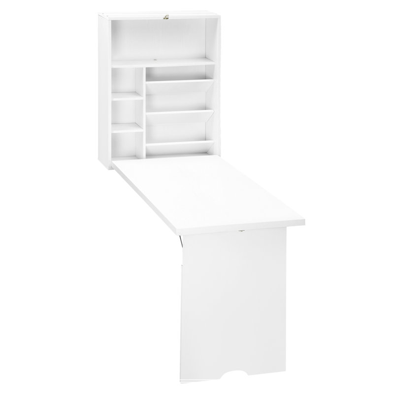 Bureau convertible mural pliable, bureau flottant multifonctionnel avec tablette de rangement