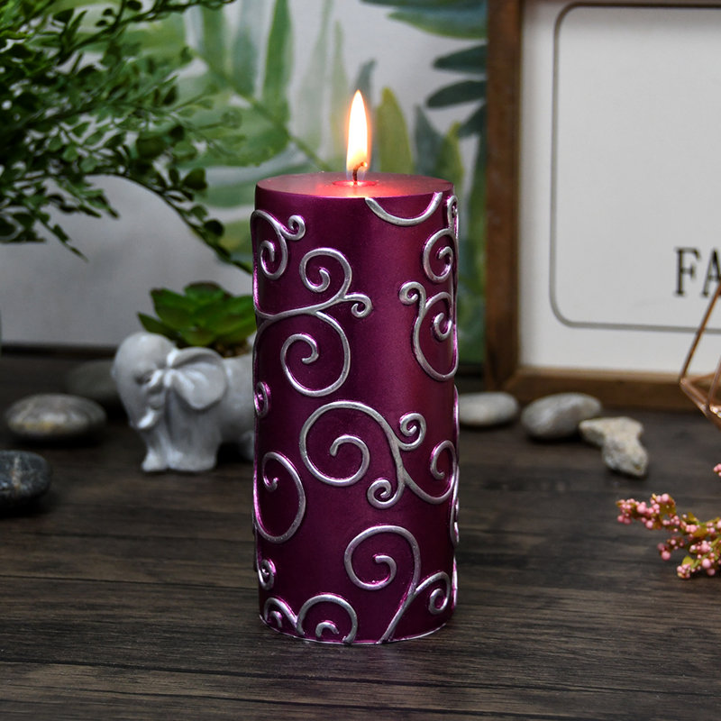 Bougie cylindrique sans parfum à volute, H 6 po x D 3 po, Mauve, 1 bougie