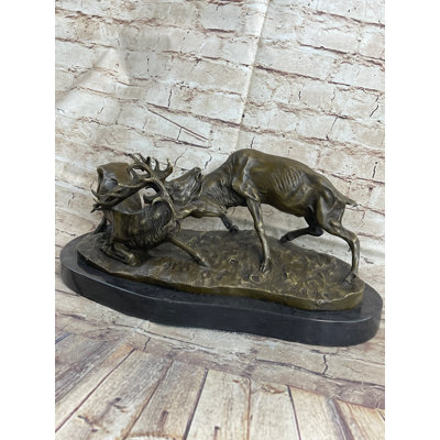 Jocoby Jules Mene Stags Reindeer Deer Elk Confrontation Bronze Sculpture Marble Base