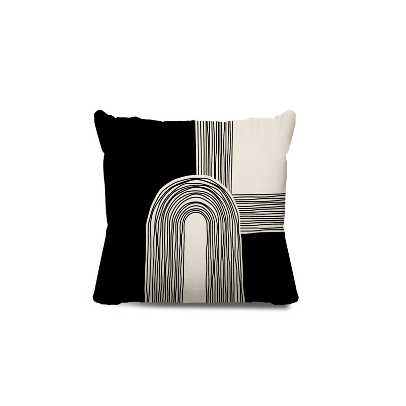 Coussin décoratif réversible intérieur / extérieur Cassie, H 15 po x l 15 po, Noir / crème / noir