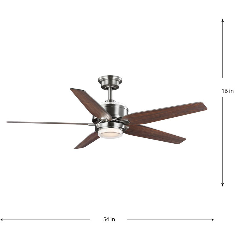 54'' Ceiling Fan with LED Lights, Brushed Nickel/Brown
