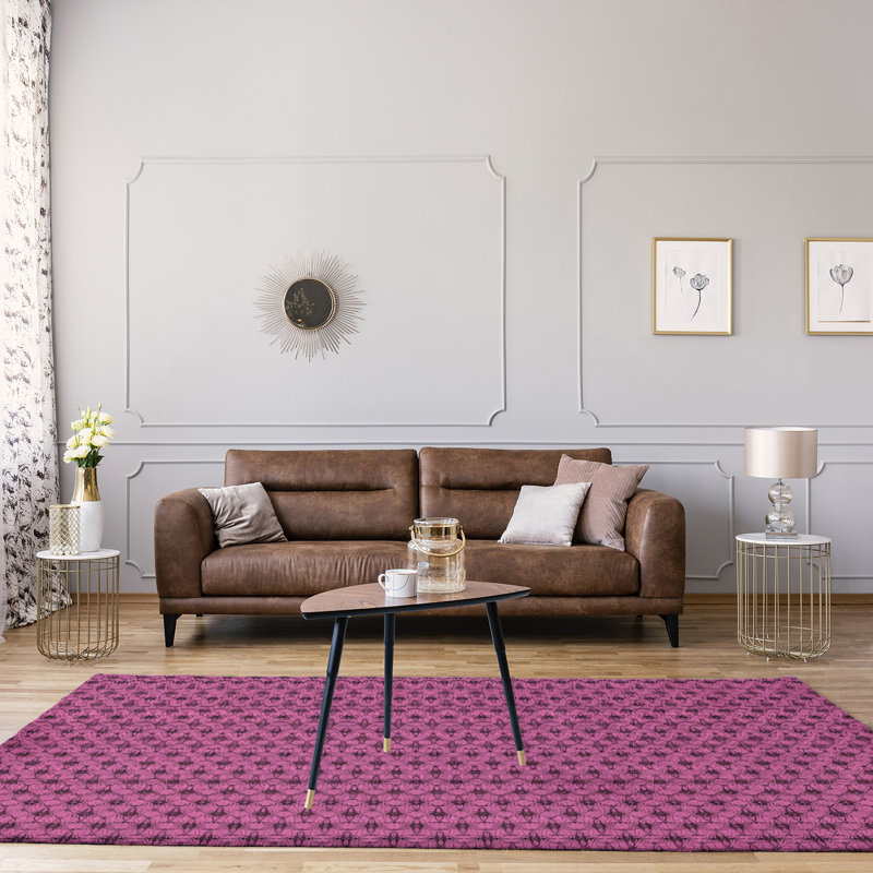 Tapis zone rose ornée cercles, Rectangle 8 pi x 10 pi