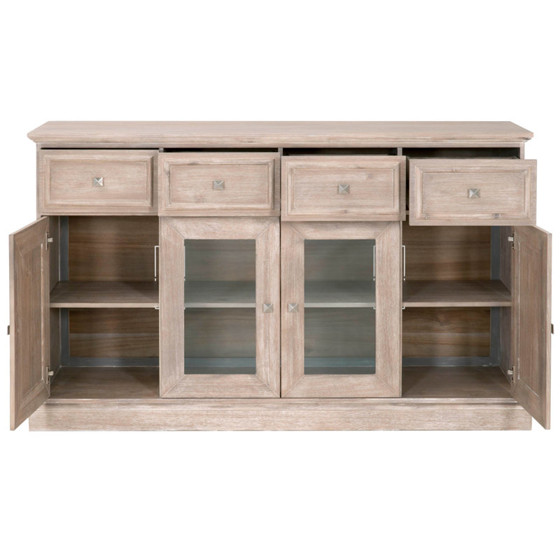 Buffet en bois d'acacia à 4 tiroirs de 70 po de largeur Thirsk, Gris naturel