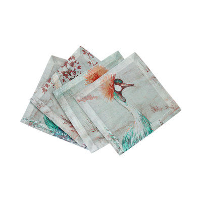 Crested Crane Cotton Sateen Cocktail Napkins