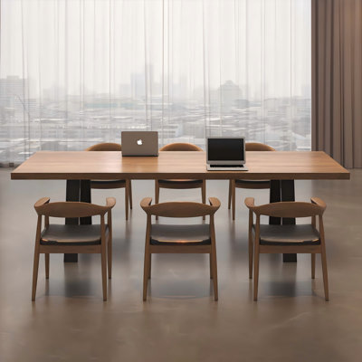 70.87"American industrial-style brown solid wood conference table