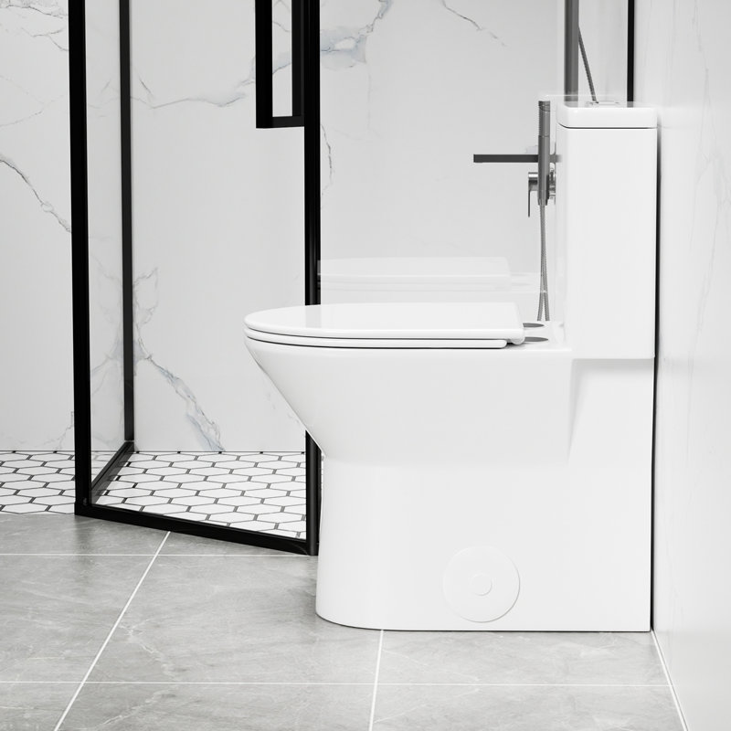 Toilette de salle de bain brillante blanche, hauteur 17 po, chasse double 1,1 / 1,6, cuve sans rebord, siège à fermeture en douceur, chasse d'eau de conception brute polyvalente 12 po, fermeture, blanc, technologie de pointe