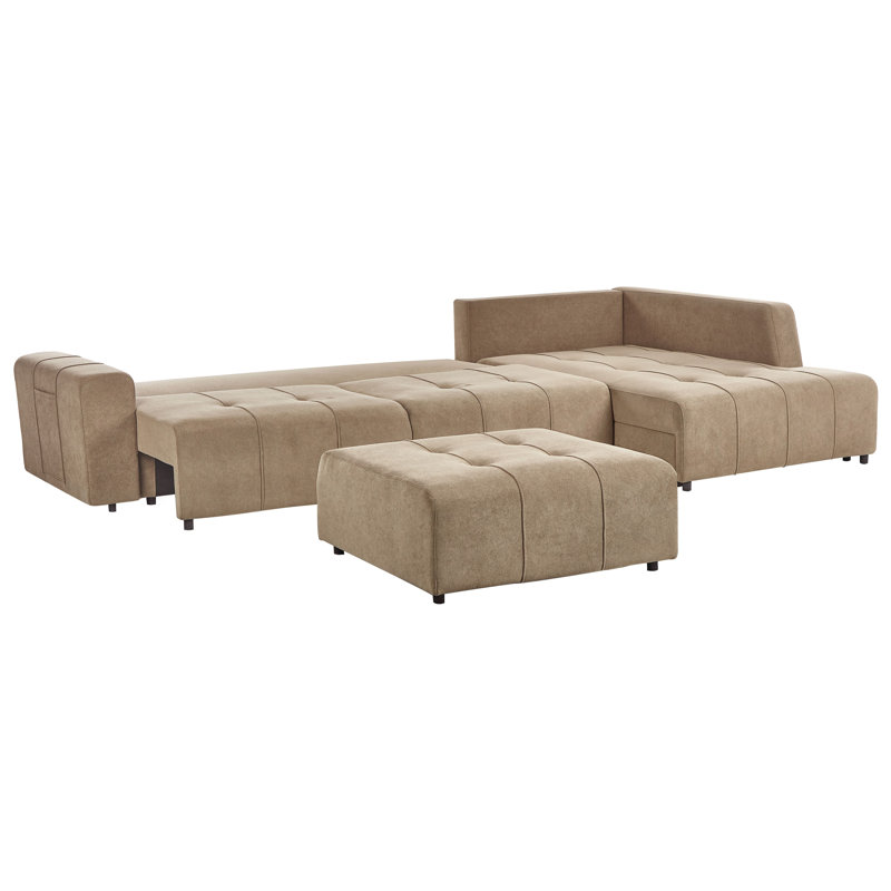 Corner Sofa Bed INNVIK Fabric 4 Seater, Right Hand Facing, Brown