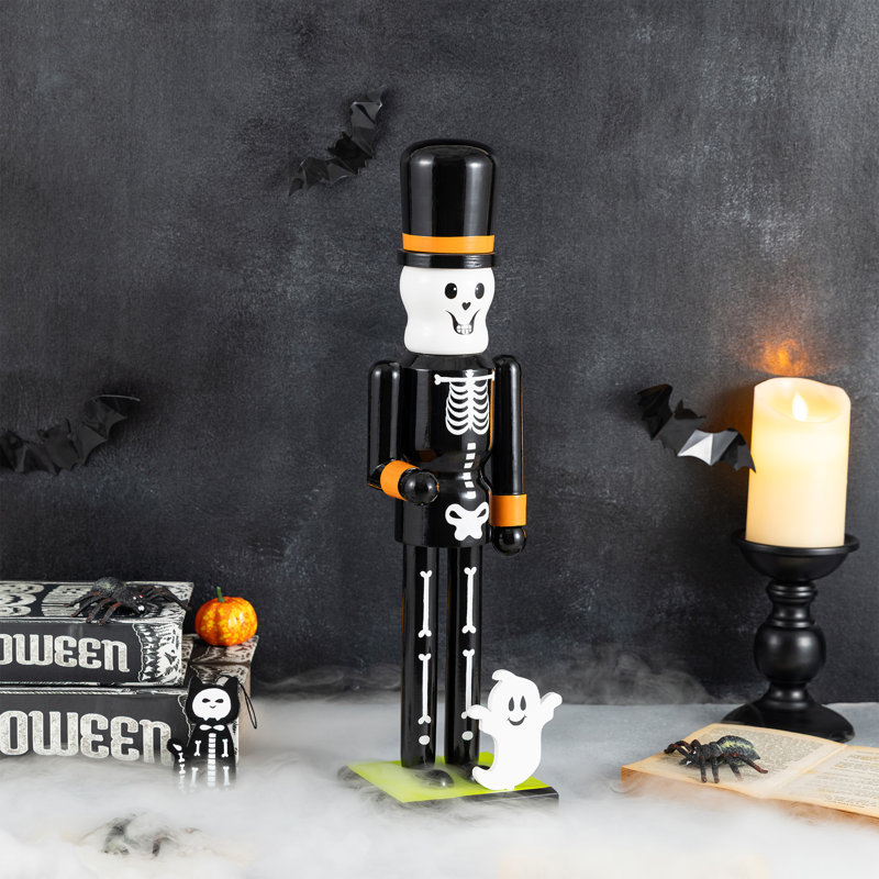 18"H Halloween Wood Skeleton w/Ornament Nutcracker