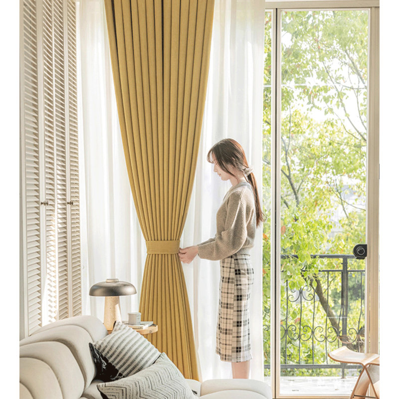 Chenille Room Darkening Curtain Panel Pair, Yellow