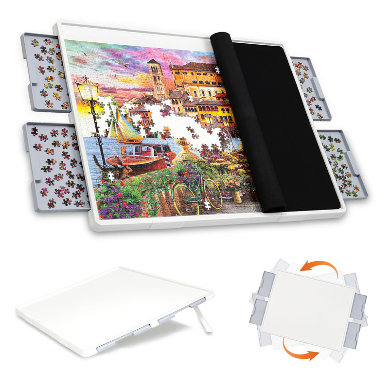 1500-Piece 2-in-1 Rotating & Tilting Puzzle Board with Drawers, 35"x27" Spinning Puzzle Table with Protective Cover