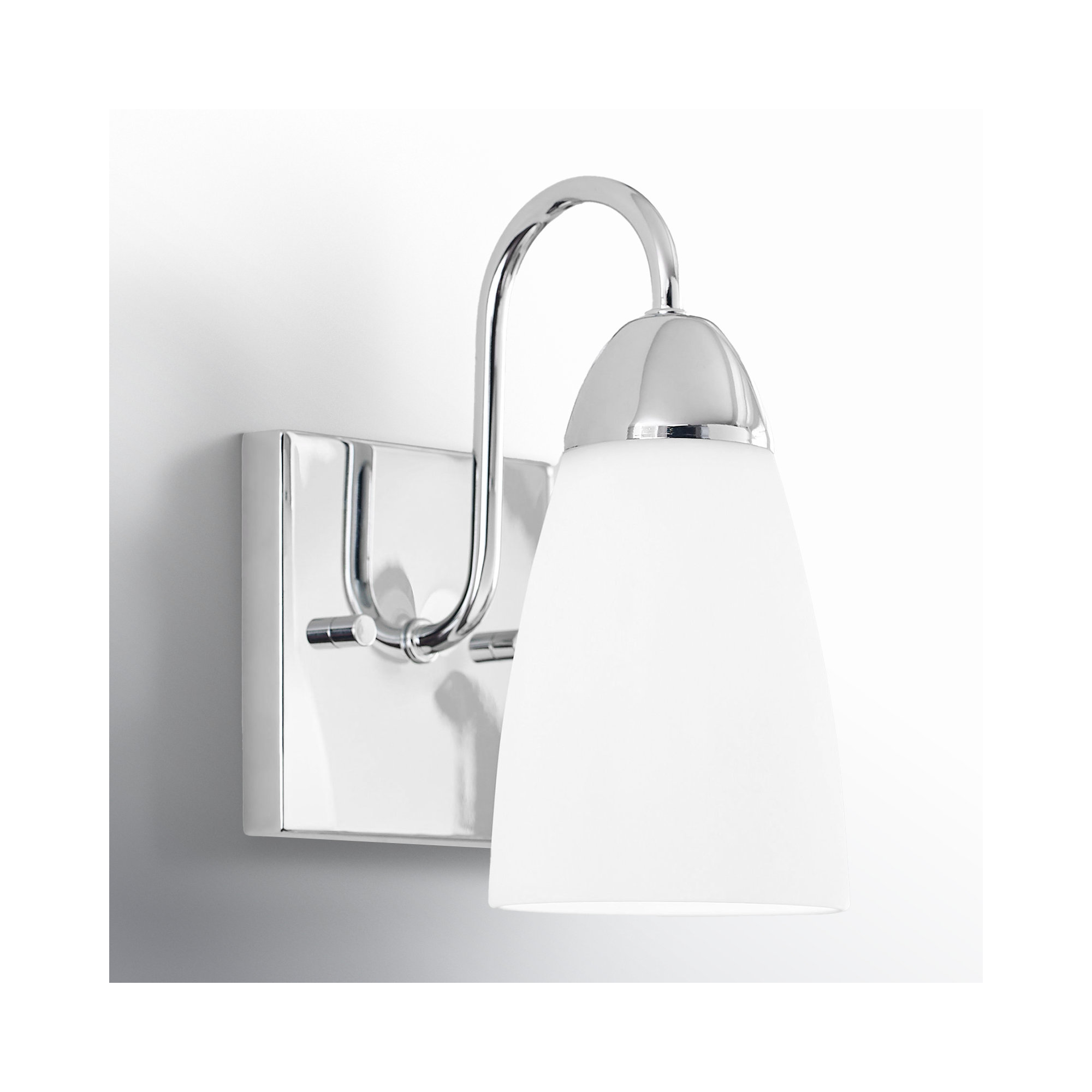 Single Light Glass Steel Dimmable Armed Sconce, No, Chrome