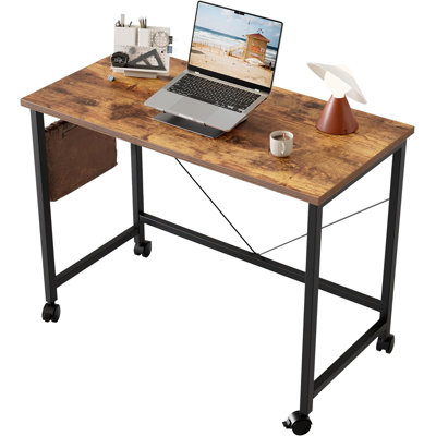 32 Inch Rolling Computer Desk With Wheels: Modern Simple Style Gaming Desk For Small Spaces, Home Office, Study Writing Table, Rustic Brown