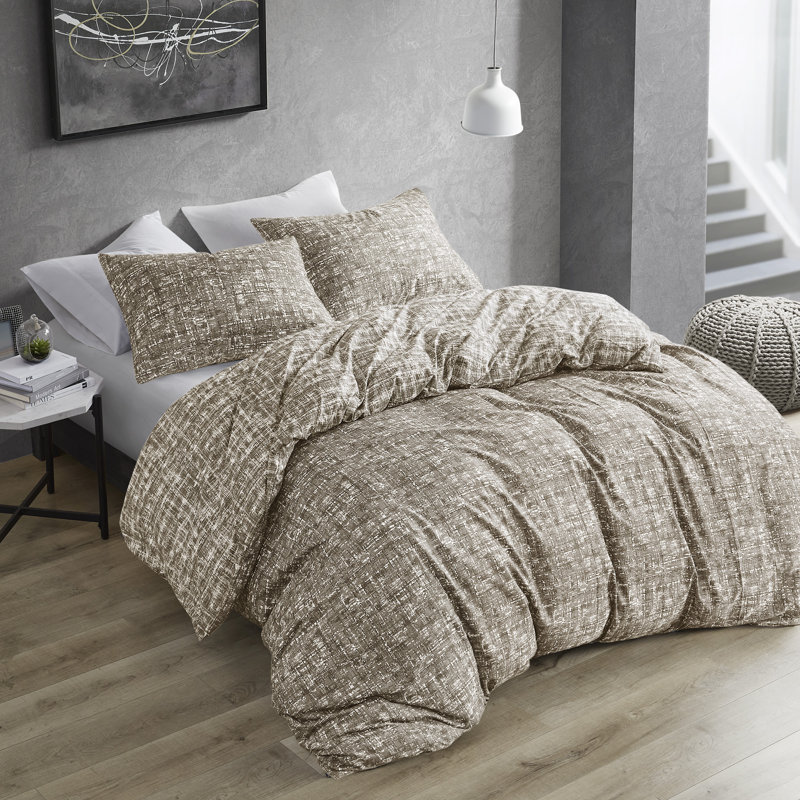 Maca Textured Print Reversible Duvet Set, Full/Queen Duvet Cover + 2 Standard Shams, Taupe