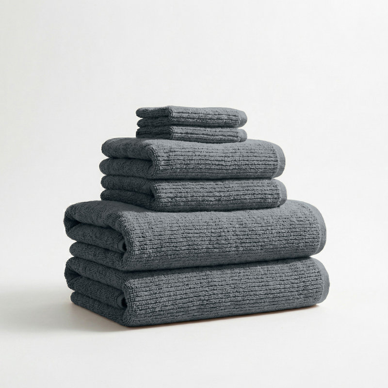 Turkish Cotton Ribbed 6-Piece Bath Towel Set, Midnight Tide