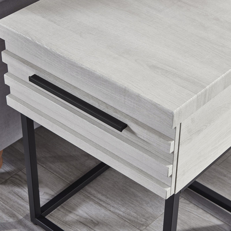 Table de bout contemporaine avec rangement, table de bout, Blanc