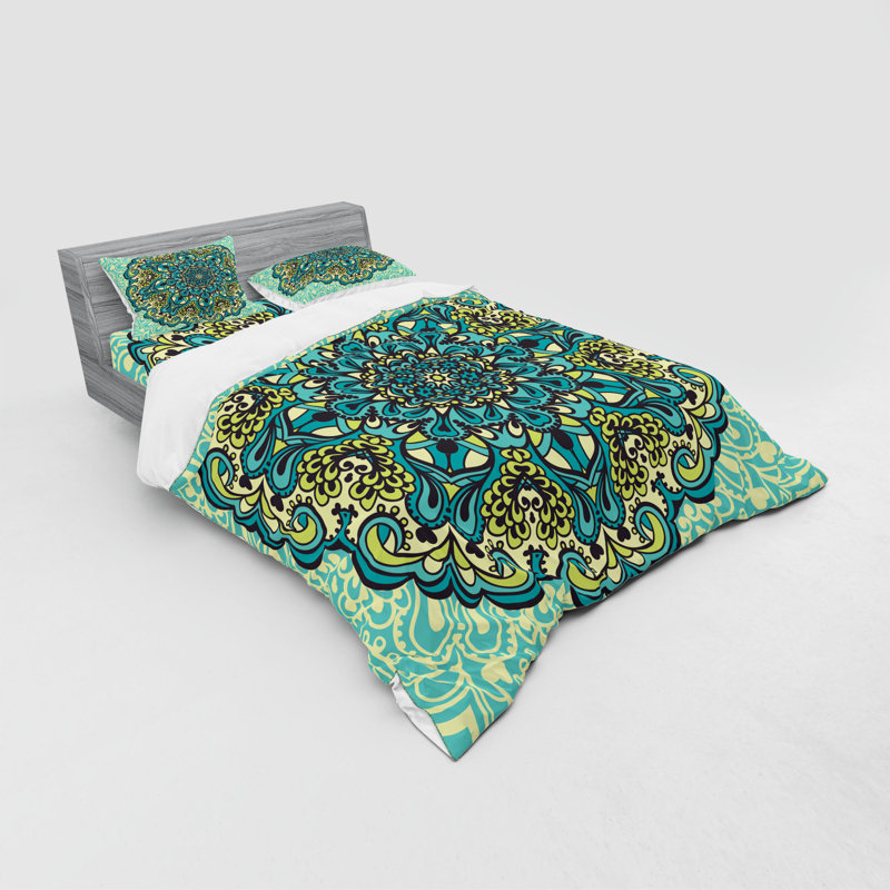 Ensemble de housse de couette éclectique turquoise / bleu sarcelle / jaune, Housse de couette grand + 3 pièces supplémentair