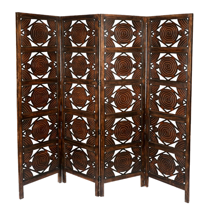 Bremmer 200 cm W x 180 cm H 4 - Panel Solid Wood Folding Room Divider, Dark Brown