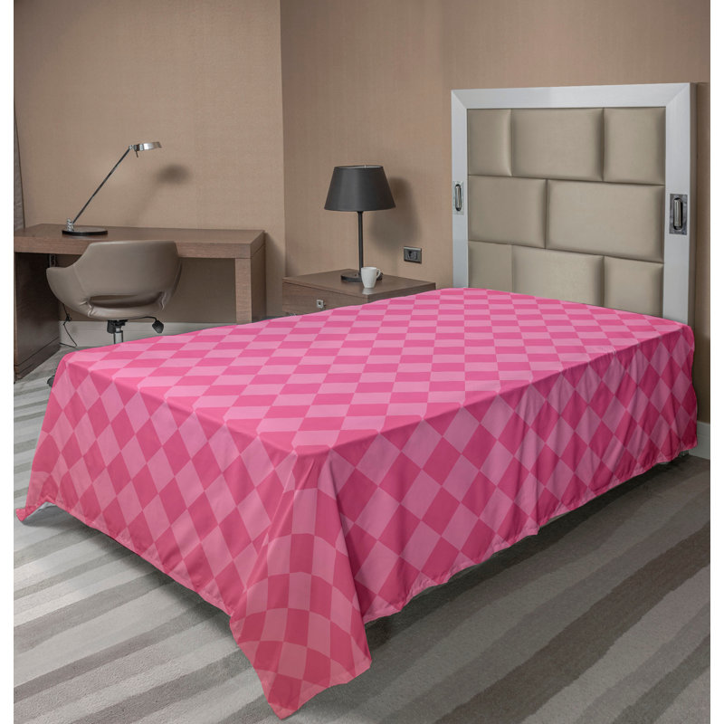 Drap plat moderne de style bohème Ambesonne, Drap plat pour lit simple TG, Carreauté fuchsia pâle / rose
